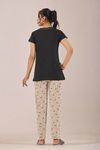 Sweet Moon Knit Cotton Pyjama Set - Chickoo Black — thumbnail 2